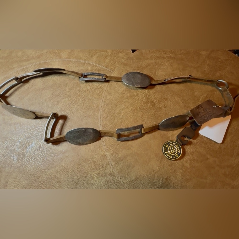 Streets Ahead Silver / Tan Leather Rectangular Concho Belt XL